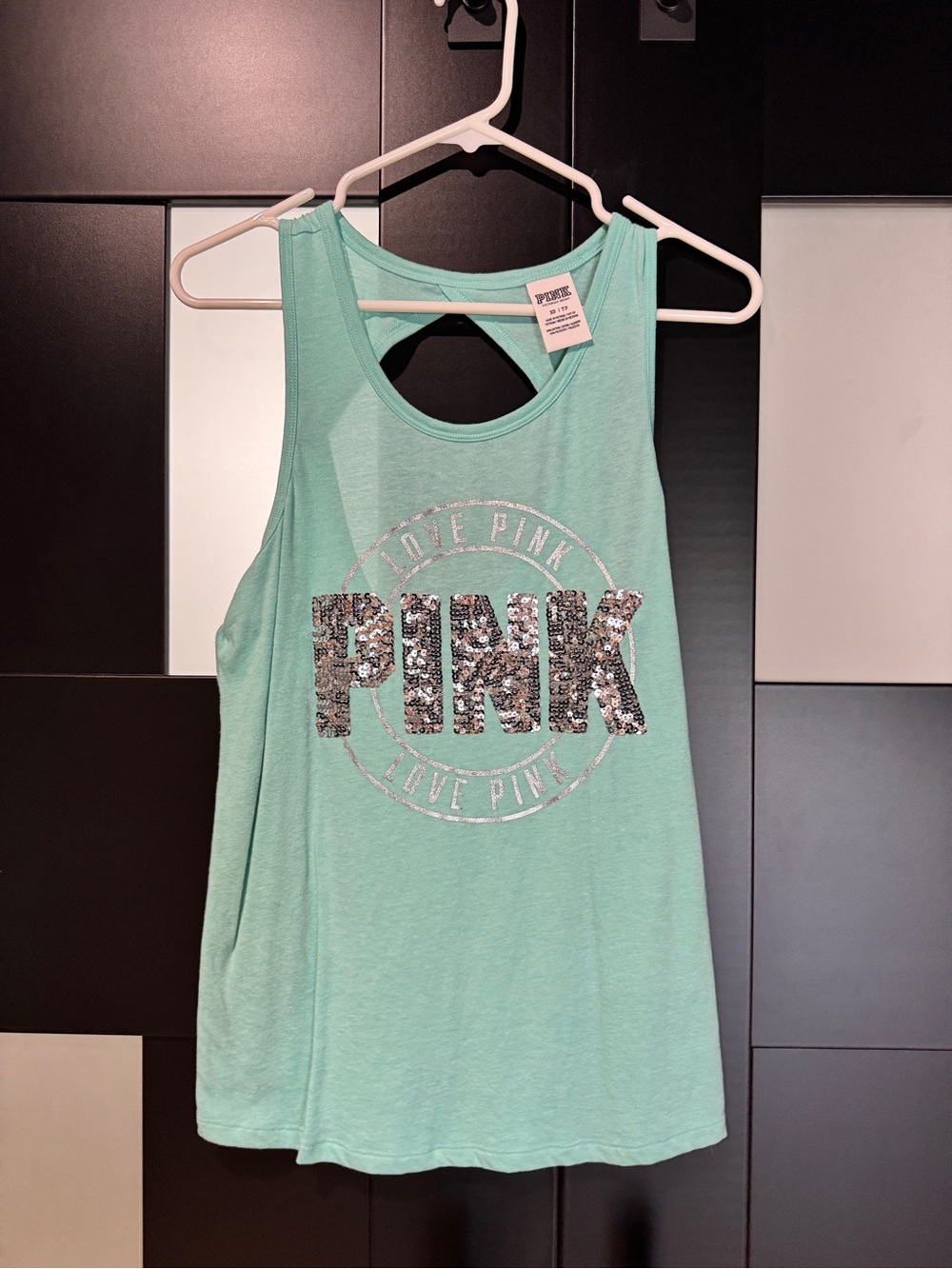 Victoria's Secret PINK Mint Green Racerback Tank with Silver Accent XS